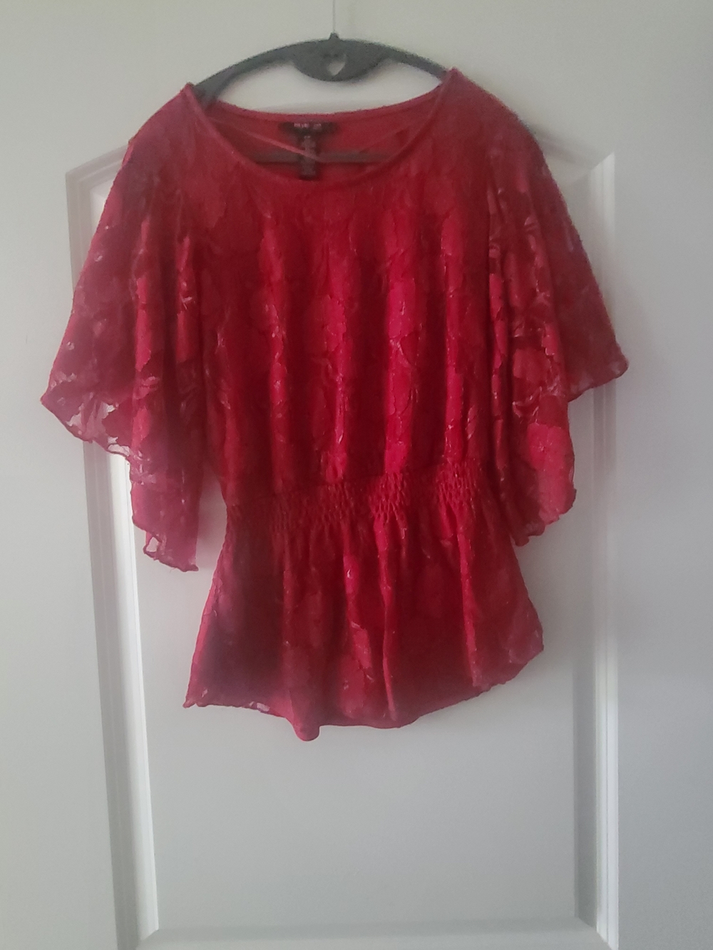 Style & Co. Red Lace Flutter-Sleeve Blouse